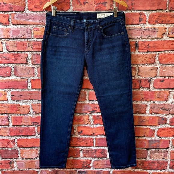 Dark Wash rag & bone Dre Low-Rise Slim Boyfriend Jeans in Bayview - Picture 5 of 17